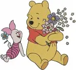 Disney Winnie Pooh Piglet In Flower Field Holding Bouquet Singing Happy Designs - Filled Embroidery Design - 5522