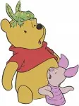 Disney Winnie Pooh Piglet In Flower Field Holding Bouquet Singing Happy Designs - Filled Embroidery Design - 5524