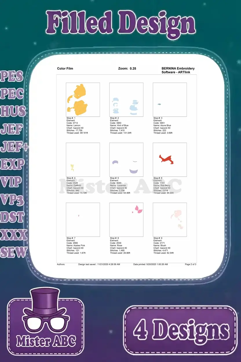 Part one of the color film for the Winnie the Pooh and Piglet tea time embroidery design, showing initial stitches.