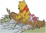 Disney Winnie Pooh Piglet By River Washing Clothes Winter Outfit Helping - Filled Embroidery Design - 5546