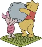 Disney Winnie Pooh Piglet By River Washing Clothes Winter Outfit Helping - Filled Embroidery Design - 5549