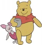 Disney Winnie Pooh And Piglet Various Interactions Walking Talking Farmer Hat - Filled Embroidery Design - 5554