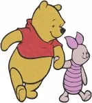 Disney Winnie Pooh And Piglet Playing Together Holding Hands Fun Times Collection - Filled Embroidery Design - 5566