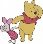 Disney Winnie Pooh And Piglet Sitting And Lying Down Together Friendship - Filled Embroidery Design - 5576