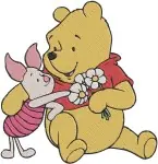 Disney Winnie Pooh Piglet Apple On Head Watering Flowers In Rain Gardening Set - Filled Embroidery Design - 5591