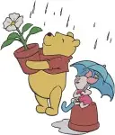 Disney Winnie Pooh Piglet Apple On Head Watering Flowers In Rain Gardening Set - Filled Embroidery Design - 5594