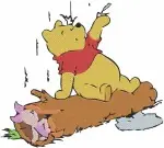 Disney Winnie Pooh Piglet On Log In Rain Reading Book Sleeping Relaxing Collection - Filled Embroidery Design - 5595