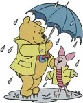 Disney Winnie Pooh Piglet On Log In Rain Reading Book Sleeping Relaxing Collection - Filled Embroidery Design - 5596