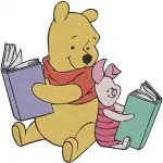 Disney Winnie Pooh Piglet On Log In Rain Reading Book Sleeping Relaxing Collection - Filled Embroidery Design - 5597