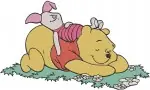Disney Winnie Pooh Piglet On Log In Rain Reading Book Sleeping Relaxing Collection - Filled Embroidery Design - 5598