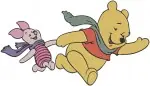 Disney Winnie Pooh Piglet On Log Winter Scarf Windy Day Walking Friends - Filled Embroidery Design - 5601