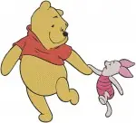 Disney Winnie Pooh Piglet On Log Winter Scarf Windy Day Walking Friends - Filled Embroidery Design - 5605