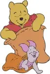 Winnie The Pooh And Piglet Hugging Winter Scarf And In Snow Globe Scenes - Filled Embroidery Design - 5608