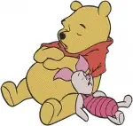 Winnie The Pooh And Piglet Hugging Winter Scarf And In Snow Globe Scenes - Filled Embroidery Design - 5609