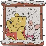 Winnie The Pooh And Piglet Snow Globe Toy Train Building Snowman Hiking - Filled Embroidery Design - 5611