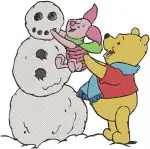 Winnie The Pooh And Piglet Snow Globe Toy Train Building Snowman Hiking - Filled Embroidery Design - 5613