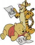 Winnie The Pooh And Tigger Playing Ball On Fence With Letter And Flag - Filled Embroidery Design - 5623