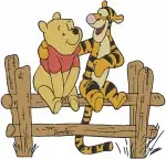 Winnie The Pooh And Tigger Playing Ball On Fence With Letter And Flag - Filled Embroidery Design - 5624