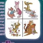 Winnie The Pooh - Tigger Roo Piglet - Autumn Leaves Skating And Log Fun Adventures - Hundred Acre Wood Scene - Filled Embroidery Design - Instant Download