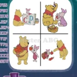 Disney Winnie Pooh And Piglet With Abc Blocks Apples Basket Learning Sharing Designs - Filled Embroidery Design - Instant Download