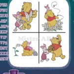 Disney Winnie Pooh And Piglet Holding Hands Flower Dancing Friendship Bundle - Filled Embroidery Design - Instant Download
