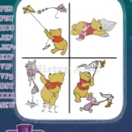 Disney Winnie Pooh Piglet Flying Kite Sleeping On Pillow Fishing Relaxing Collection - Filled Embroidery Design - Instant Download