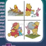Disney Winnie Pooh Piglet By River Washing Clothes Winter Outfit Helping - Filled Embroidery Design - Instant Download