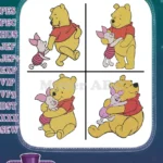 Disney Winnie Pooh And Piglet Side By Side Friendship Poses Companionship Bundle - Filled Embroidery Design - Instant Download