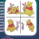 Disney Winnie Pooh Piglet Lying Down Together Relaxing Best Friends Set - Filled Embroidery Design - Instant Download