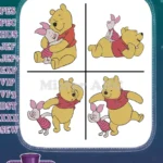 Disney Winnie Pooh And Piglet Sitting And Lying Down Together Friendship - Filled Embroidery Design - Instant Download