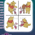 Disney Winnie Pooh Piglet Running Together By Signpost Happy Adventure Designs - Filled Embroidery Design - Instant Download