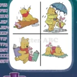 Disney Winnie Pooh Piglet On Log In Rain Reading Book Sleeping Relaxing Collection - Filled Embroidery Design - Instant Download