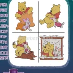 Winnie The Pooh And Piglet Hugging Winter Scarf And In Snow Globe Scenes - Filled Embroidery Design - Instant Download