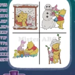 Winnie The Pooh And Piglet Snow Globe Toy Train Building Snowman Hiking - Filled Embroidery Design - Instant Download