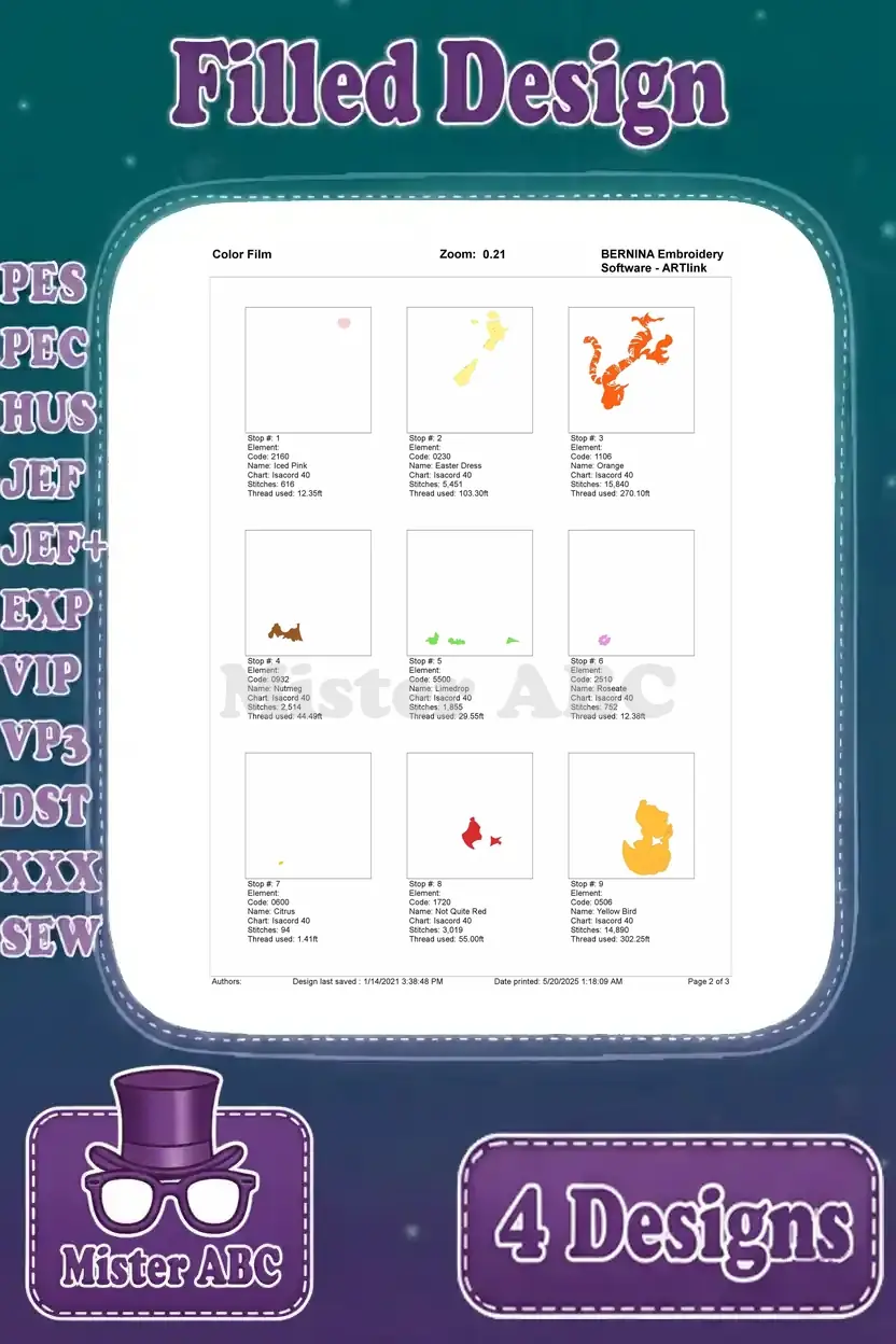 Color film page two, visually outlining the stitching steps for the 'Tigger Hugging Pooh' embroidery design.