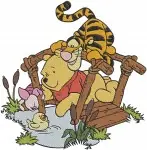 Winnie The Pooh Tigger Piglet Basket Balloon Signpost And In Tree Adventures - Filled Embroidery Design - 5652