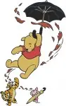 Winnie The Pooh Tigger Piglet Hugging Swinging And With Umbrella Rainy Day Fun - Filled Embroidery Design - 5668