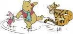 Winnie The Pooh Tigger Piglet Ice Skating And On Log Under The Moon Scenes - Filled Embroidery Design - 5683