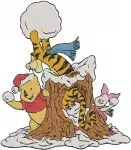 Winnie The Pooh Tigger Piglet Ice Skating And On Log Under The Moon Scenes - Filled Embroidery Design - 5685