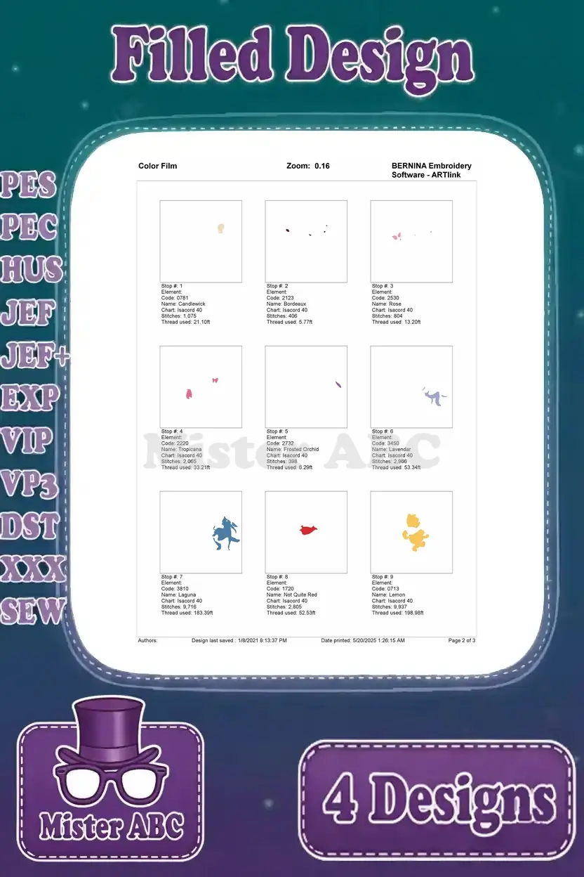 First page of the color film for the second Winnie the Pooh and friends walking embroidery design.