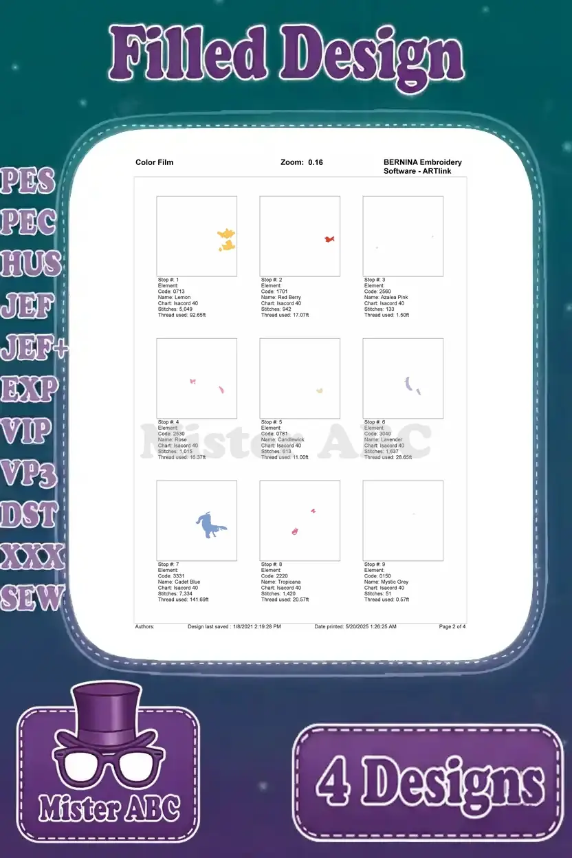 First page of the color film for the third Winnie the Pooh, Eeyore, and friends embroidery design.