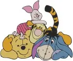 Winnie The Pooh And Friends Pooh Tigger Eeyore Piglet Various Group Hugs - Filled Embroidery Design - 5690