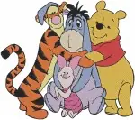 Winnie The Pooh And Friends Pooh Tigger Eeyore Piglet Group Hugs And Stacking - Filled Embroidery Design - 5704