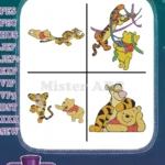 Winnie The Pooh And Tigger Playful Interactions Hugging And Carrying Poses - Filled Embroidery Design - Instant Download
