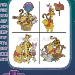 Winnie The Pooh Tigger Piglet Basket Balloon Signpost And In Tree Adventures - Filled Embroidery Design - Instant Download