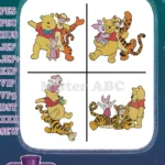 Winnie The Pooh Tigger Piglet Pooh Carrying Friends Hugging And With Balloons - Filled Embroidery Design - Instant Download