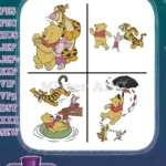 Winnie The Pooh Tigger Piglet Hugging Swinging And With Umbrella Rainy Day Fun - Filled Embroidery Design - Instant Download