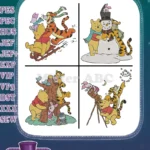 Winnie The Pooh Tigger Piglet Sledding Snowman Stacking And Fishing Winter Fun - Filled Embroidery Design - Instant Download