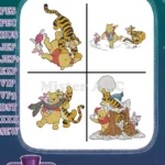Winnie The Pooh Tigger Piglet Ice Skating And On Log Under The Moon Scenes - Filled Embroidery Design - Instant Download
