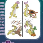 Winnie The Pooh Rabbit Gardening Pulling Carrots And Various Character Poses - Filled Embroidery Design - Instant Download